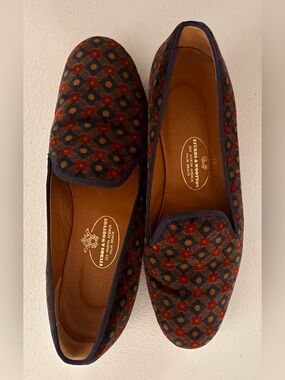 Stubbs & Wootton Brown Leather Flats with Gold Logo